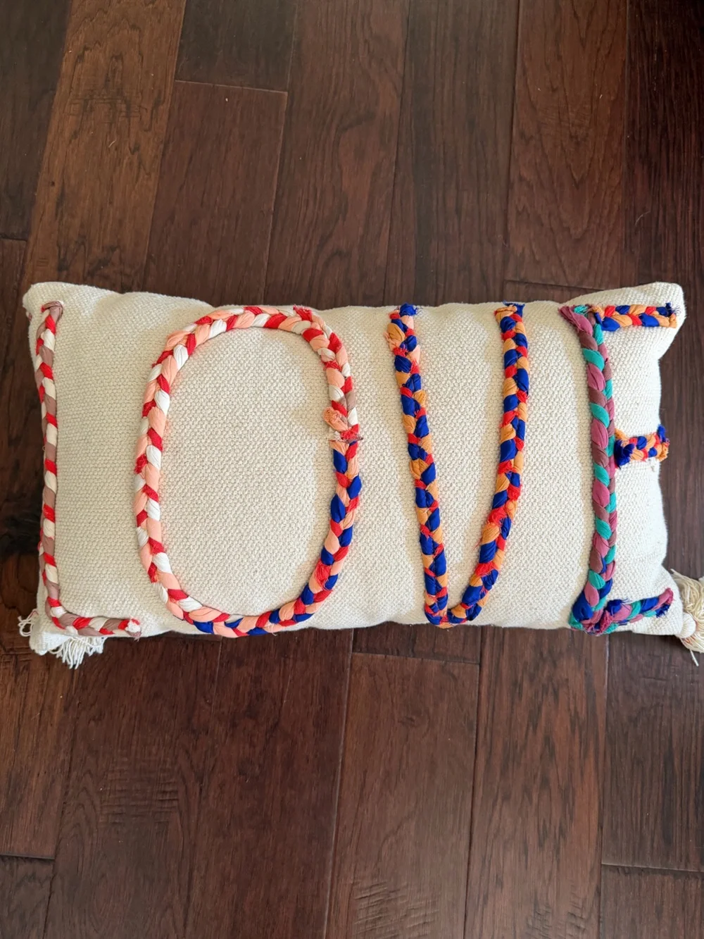 LOVE Accent Pillow made from recycled fabrics